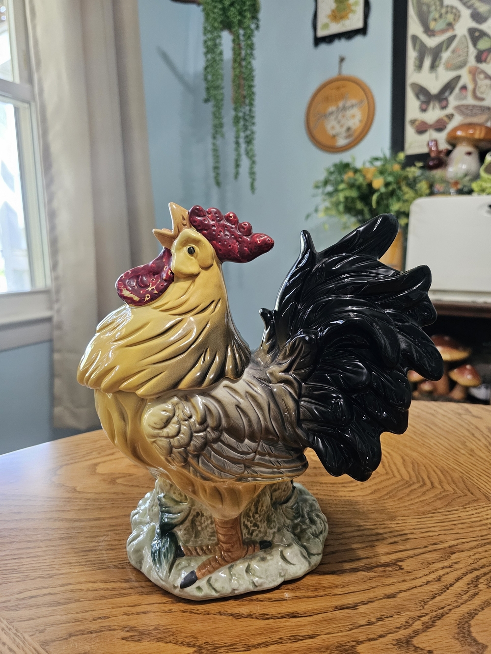 Vintage Glaze Ceramic Yellow Rooster Chicken Cookie Jar Large Canister Farmhouse - Picture 2 of 9